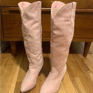 Pink Suede Cowboy Boots
